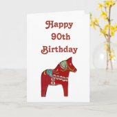 90e carte d'anniversaire avec Dala Horse (Fleur jaune)