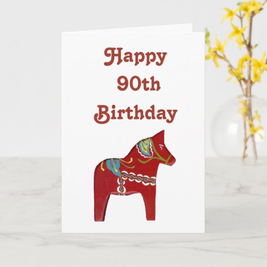 90e carte d'anniversaire avec Dala Horse (Fleur jaune)