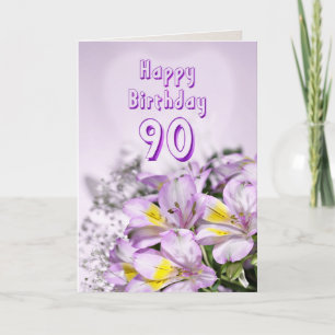 90e carte d'anniversaire avec fleurs de lys alstro