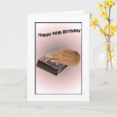 90e carte d'anniversaire avec les mains vieilles e (Fleur jaune)