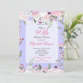90e Floral Paars Spring Elegant Foto van Birthday Kaart (Staand voorkant)