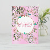 90e Floral Pink Chic Elegant Monogram Birthday Kaart (Staand voorkant)