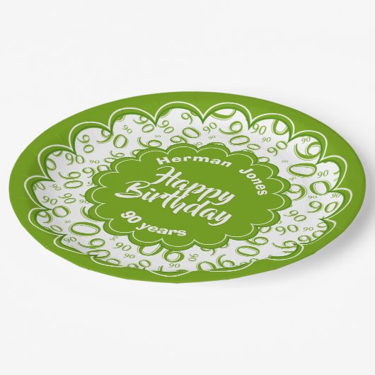 90e groen/wit willekeurig getallenpatroon papieren bordje (Gekanteld)