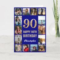 90e Happy Birthday Navy Blue & Gold Photo Collage