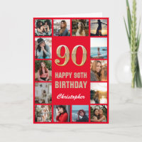 90e Happy Birthday Red en Gold Photo Collage