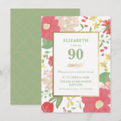 90e Invitation anniversaire - Or, élégant floral (Devant / Derrière)