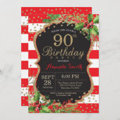 90e Invitation d'anniversaire. Noir noir de Noël (Devant / Derrière)