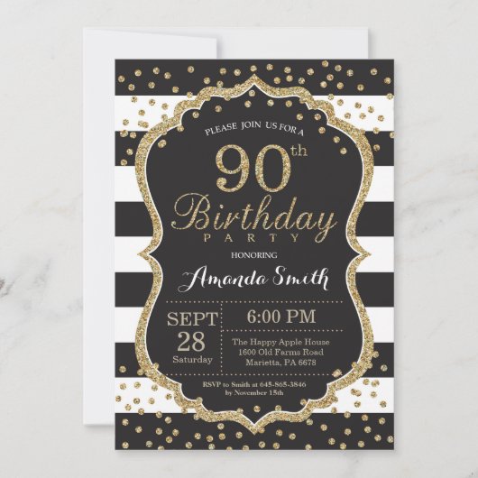 90e Invitation d'anniversaire. Parties scintillant (Devant)