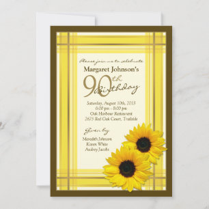 90e Invitation d'anniversaire   Tournesol Plaid Pa