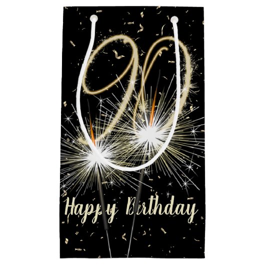 90e jaarsparkler op zwart klein cadeauzakje (Voorkant)