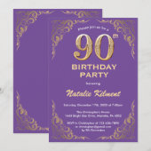90e Paars- en goudglitter-Lijst op de geboorte Kaart (Voorkant / Achterkant)