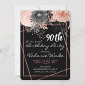 90e Suprise Birthday Party roze rozen Kaart (Voorkant)