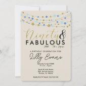 90e uitnodiging voor verjaardagsfeestje, blauw en (Voorkant)