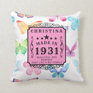 90e verjaardag 1931 Elegant Butterfly gepersonalis Kussen