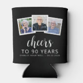 90e verjaardag 3-foto zwart wit script proost blikjeskoeler (Achterkant)