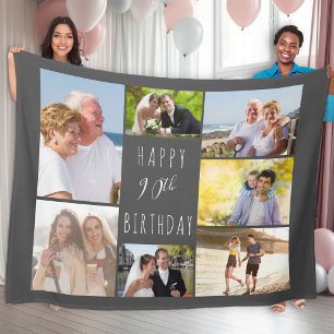 90e verjaardag 7 Foto Collage Dark Gray Fleece Deken