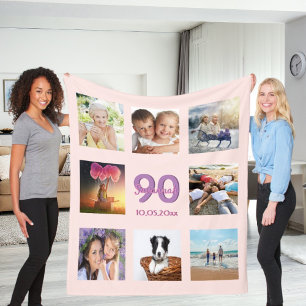 90e verjaardag aangepaste foto collage roos goudro fleece deken