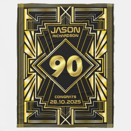 90e verjaardag Art Deco Gold Black Grote Gatsby Fleece Deken (Voorkant)