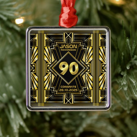 90e verjaardag Art Deco Gold Black Grote Gatsby Metalen Ornament (Boom)
