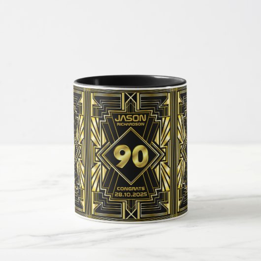 90e verjaardag Art Deco Gold Black Grote Gatsby Mok (Midden)