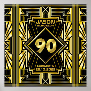 90e verjaardag Art Deco Gold Black Grote Gatsby Poster