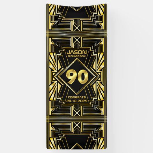 90e verjaardag Art Deco Gold Black Grote Gatsby Spandoek (Verticaal)