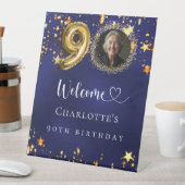 90e Verjaardag blauw goud sterren foto welkom Reclamebord Met Voetstuk (Insitu)