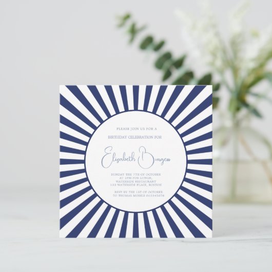 90E Verjaardag Blauw Wit Stripe Stijlvol Kaart (Staand voorkant)