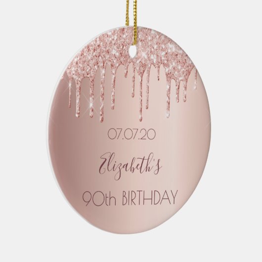 90e verjaardag bloedig roos goud glitter druppelt  keramisch ornament (Rechts)