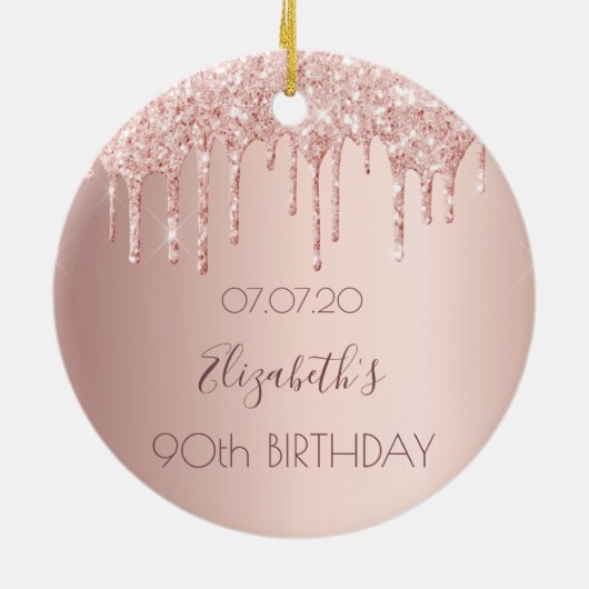 90e verjaardag bloedig roos goud glitter druppelt keramisch ornament (Achterkant)