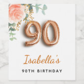 90e verjaardag bloem roos goud eucalyptusmonogram wijn etiket (Enkel label)