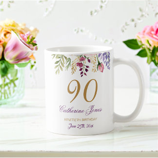 90e verjaardag Bloemen Boeket Gouden accenten Koffiemok