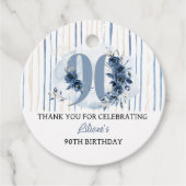 90e verjaardag Bloemennummer Kustblauwe Partij Bedankjes Labels (Voorkant)