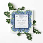 90e verjaardag Blue Hydrangeas Waterverf Party Inv Kaart
