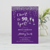 90e verjaardag - Cheers tot 90 jaar Zilver Paars Kaart (Staand voorkant)