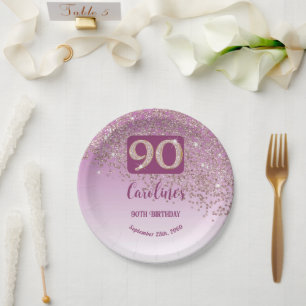 90e verjaardag Chic Falling Roos Gold Glitter Papieren Bordje