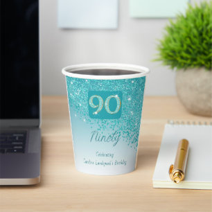 90e verjaardag Classy Falling Blauwgroen Blue Glit Papieren Bekers