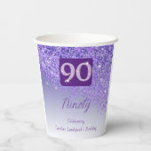 90e verjaardag Classy Falling Paarse Glitter Papieren Bekers (Achterkant)