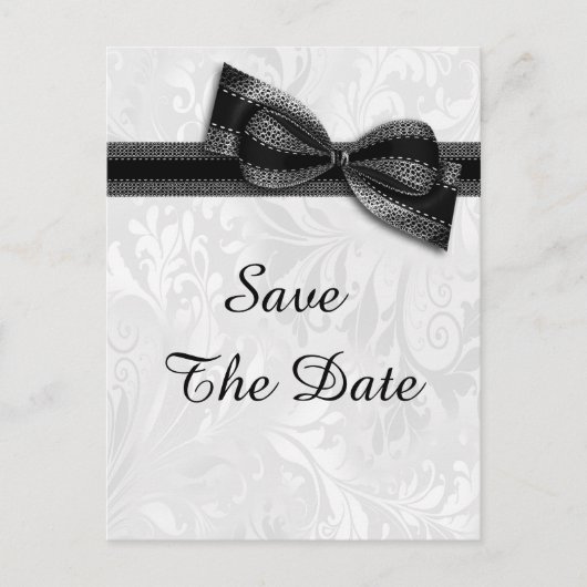 90e verjaardag Damask en Faux Bow Bewaar de datum Aankondigingskaart (Voorkant)
