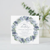 90e verjaardag Dusty Blue Flower krans Kaart (Staand voorkant)