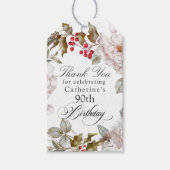 90e verjaardag Elegant December Bloemen Dank u Cadeaulabel (Voorkant)