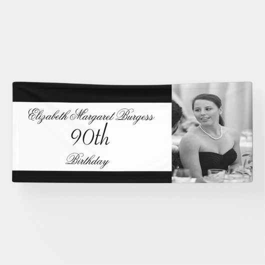 90e verjaardag Elegant foto Personal Black White Spandoek (Horizontaal)