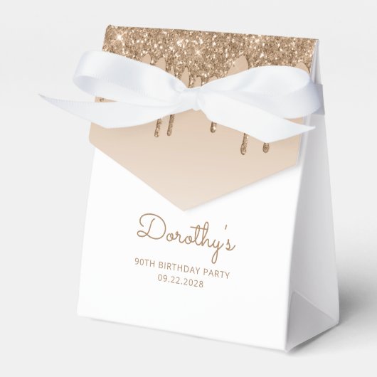 90e verjaardag Elegant Gold Glitter Drip Script Bedankdoosjes (Voorkant Zijde)