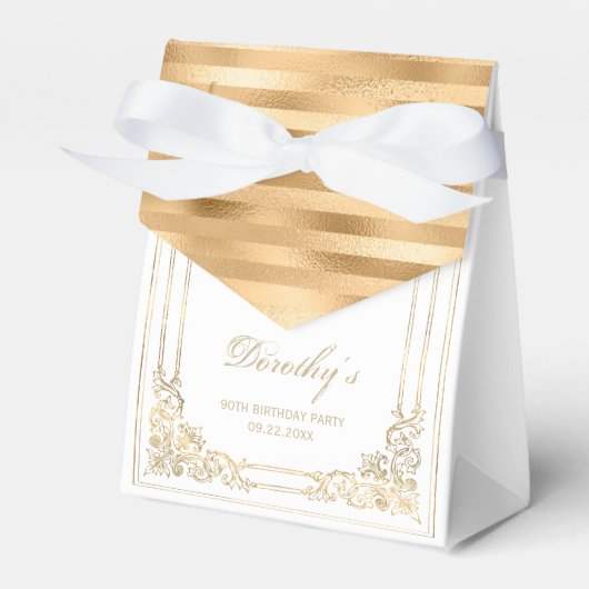 90e verjaardag Elegant White Gold Framed Script Bedankdoosjes (Voorkant Zijde)