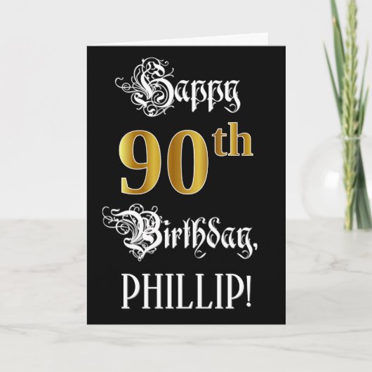90e verjaardag — Fancy script; Faux Gold Kijk; naa Kaart (Voorkant)