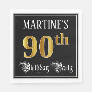 90e verjaardag — Fancy script, Faux Gold look Servet