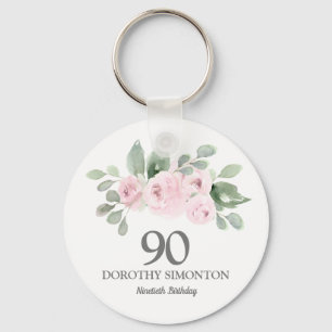 90e verjaardag Favor Pink Rose Eucalyptus Sleutelhanger