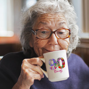 90e Verjaardag Feest Bloemen Modern 90 jaar Koffiemok