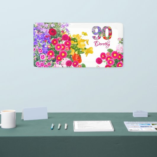 90e Verjaardag Feest Bloemen Modern 90 jaar Spandoek (Beurs)