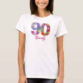 90e Verjaardag Feest Bloemen Modern 90 jaar T-shirt (Voorkant)